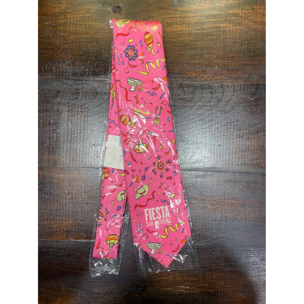 Fiesta San Antonio Antonio Barrera Tie Pink‎ Necktie Party Celebration Souvenir